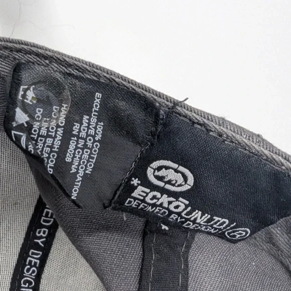 Ecko Unltd Gray Flat Brim Snapback Hat Y2K Vintage Rhino Logo 1972 - Picture 13 of 16